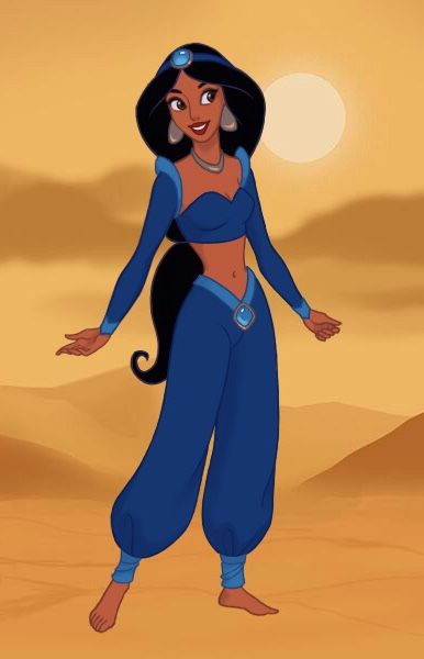 jasmine wearing blue outfit