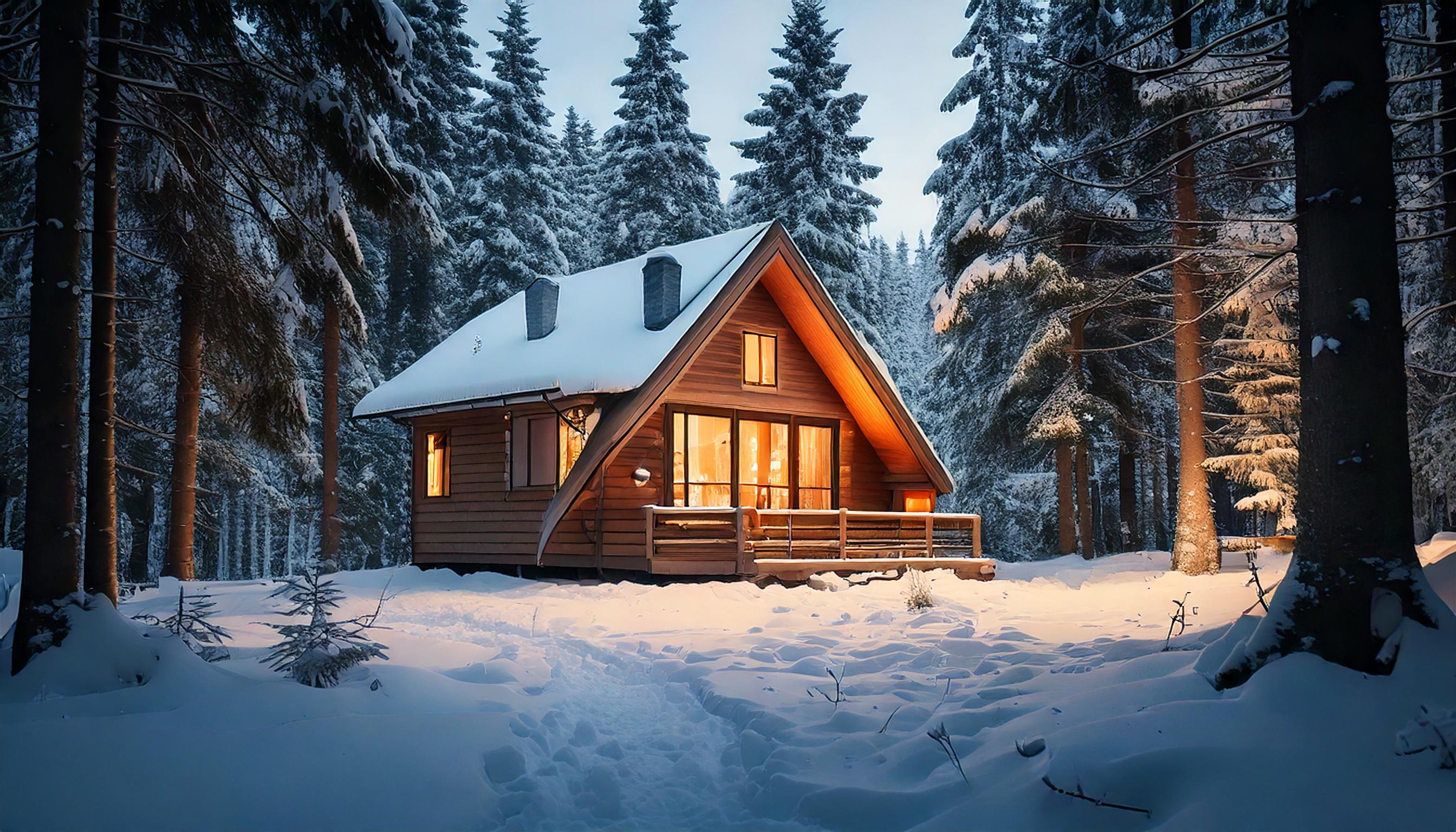 cozy cabin in winter forest