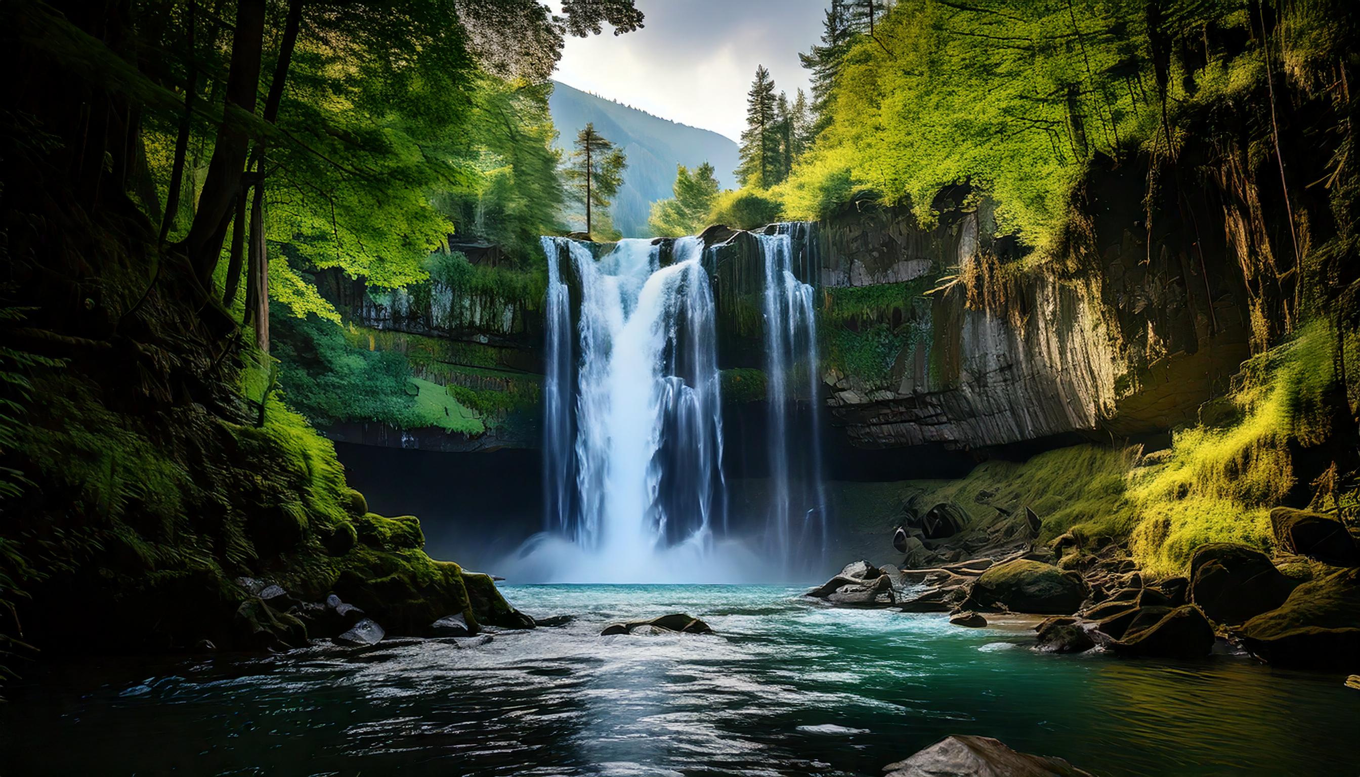 majestic waterfall surrounded by nature