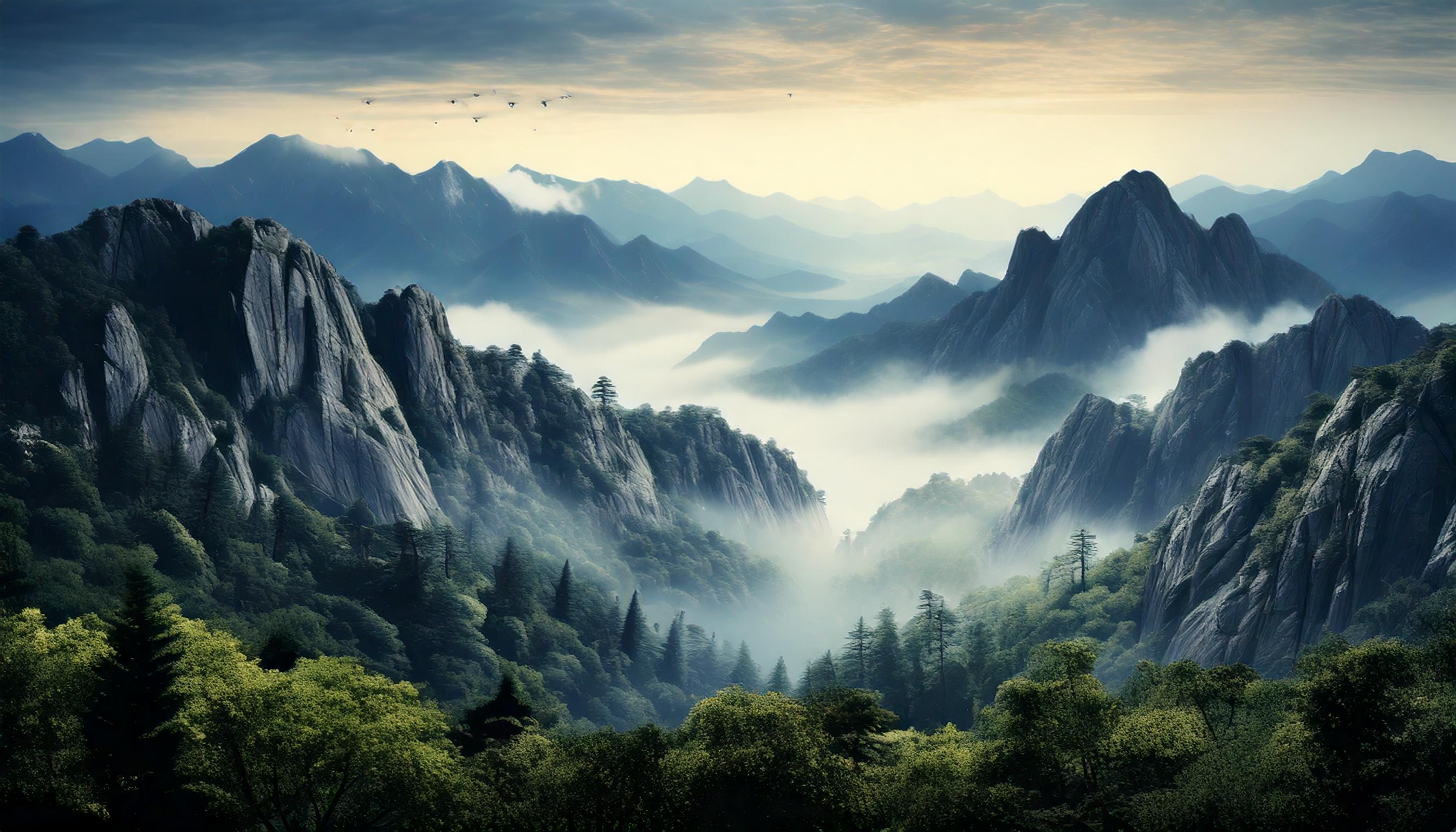 mystical foggy mountain range