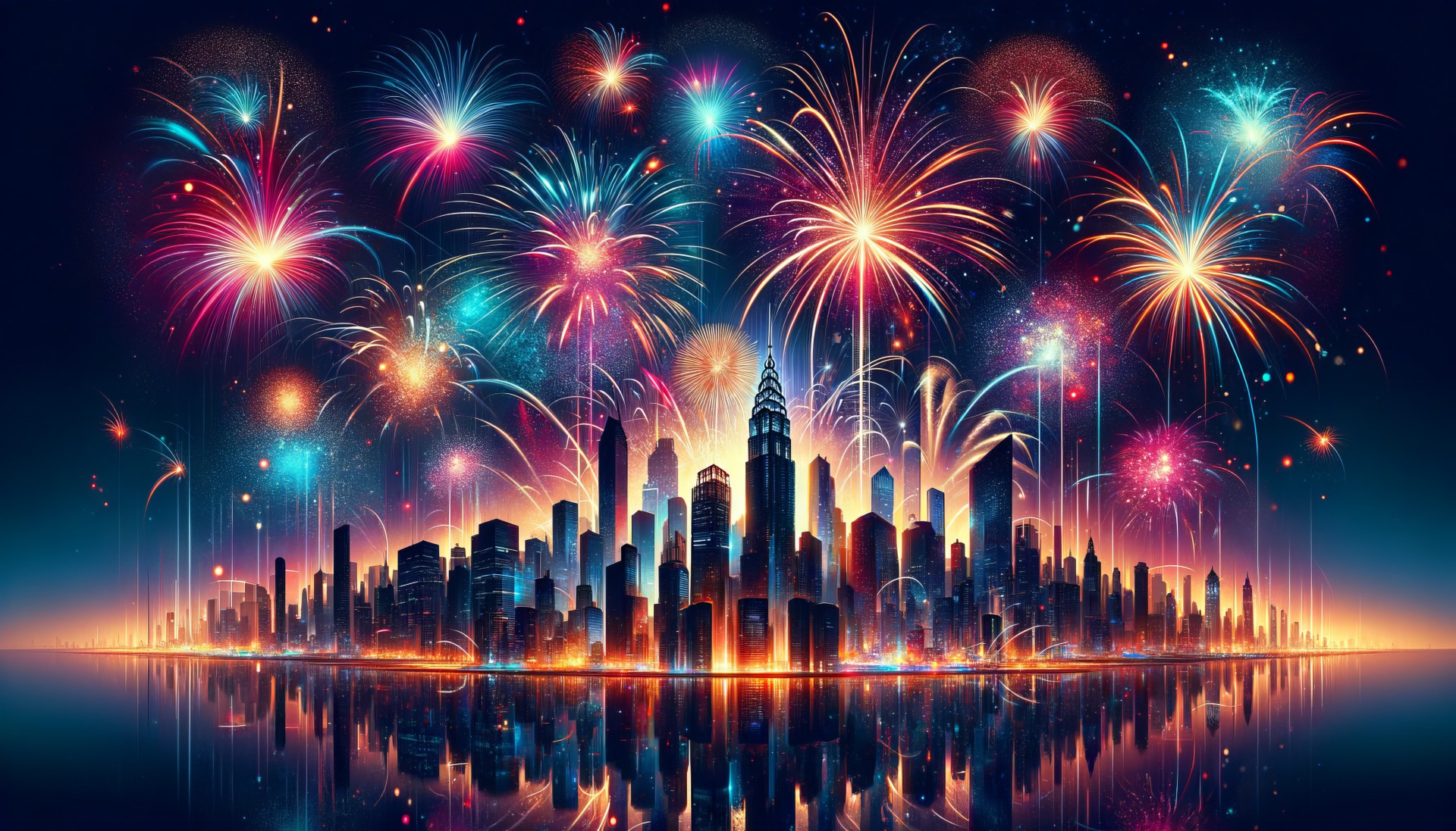 fireworks display over a city