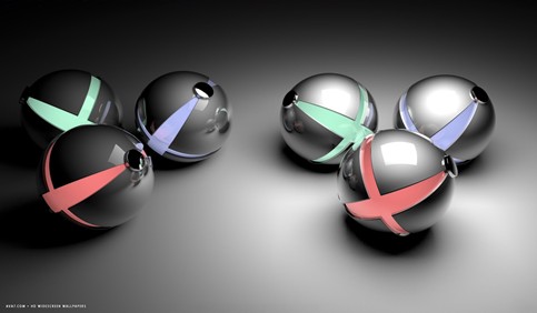 3d abstract red green plus blue reflective balls