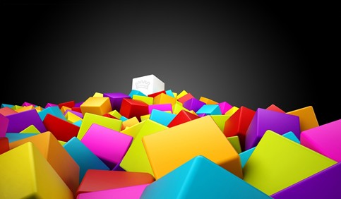 3d colorful cubes yellow blue pink red