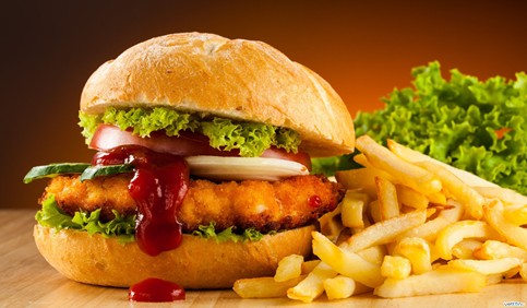 chicken burger with french fries