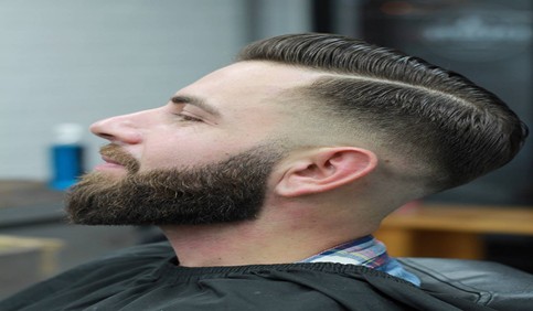 clean side part comb over with beard hairstyle