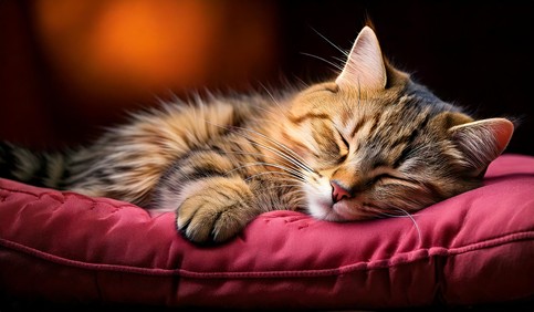 cute cat sleeping on a pillow