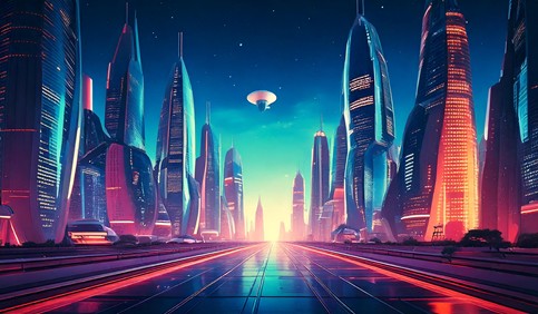 futuristic neon city lights