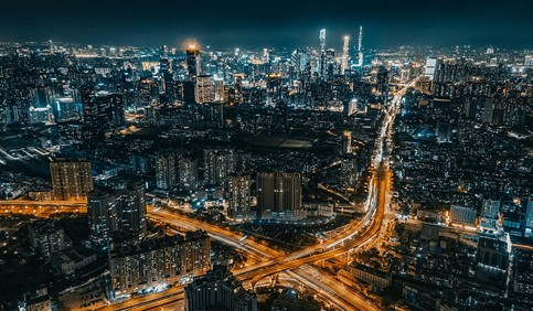 glowing city at night