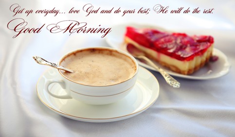 good morning message love god coffee cake