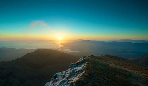 mountains sky sunset peaks