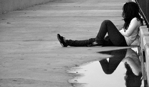 sad alone girl black and white water