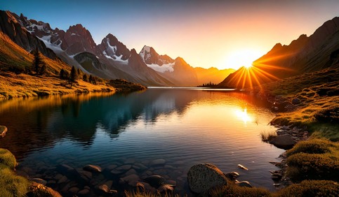 scenic mountain lake sunrise