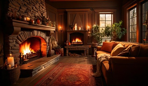 warm cozy fireplace ambience