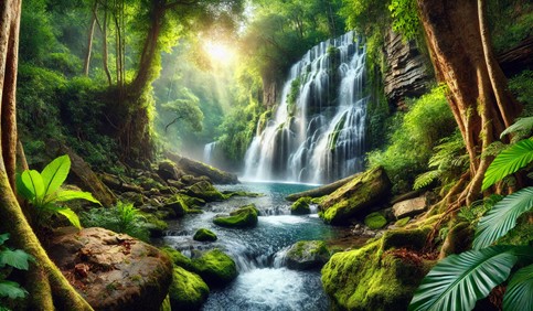 waterfall in lush greenery